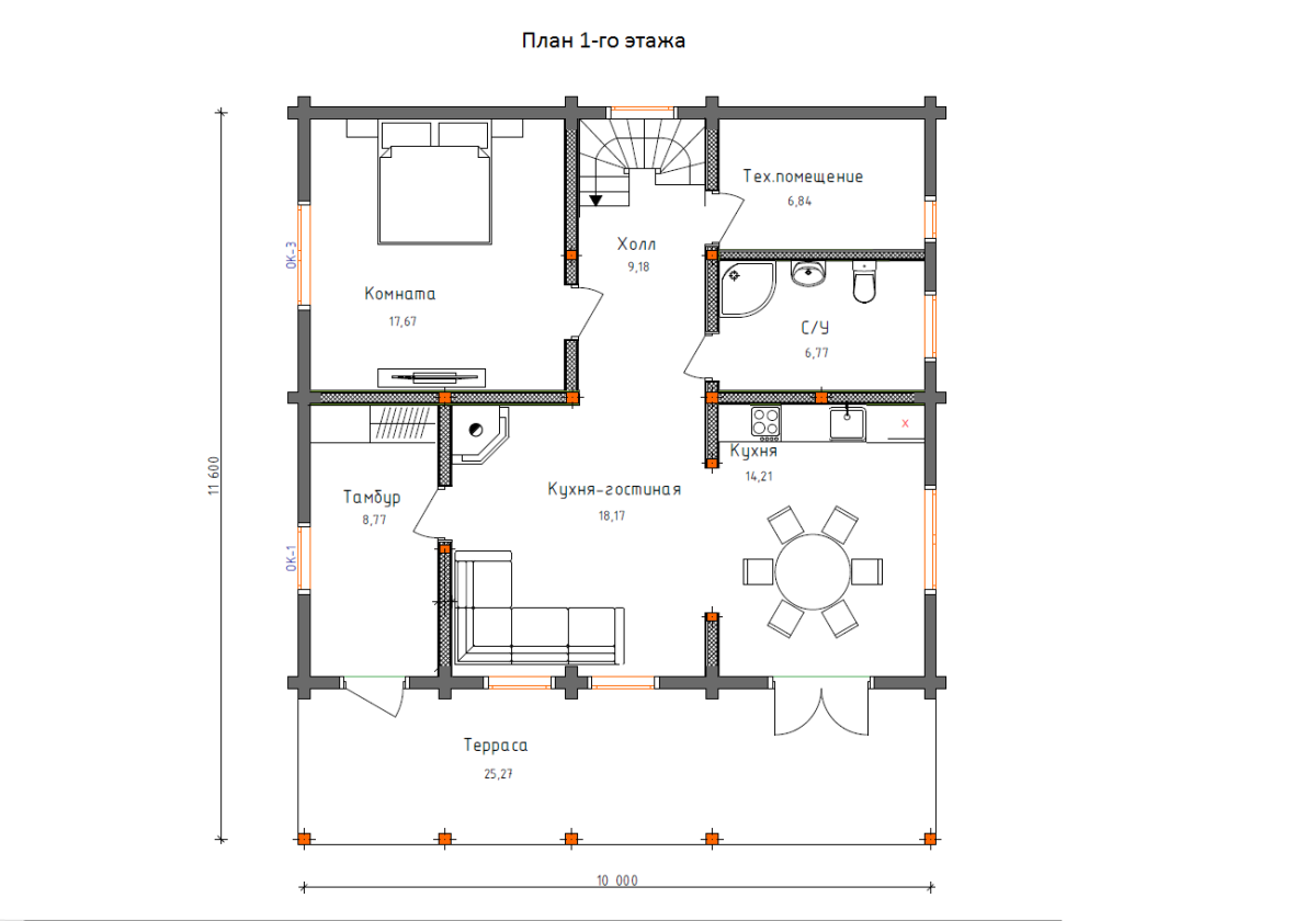 Планировка №1 - Дом из бруса в СНТ «Дорожник» Планировка №1 - Дом из бруса в СНТ «Дорожник»