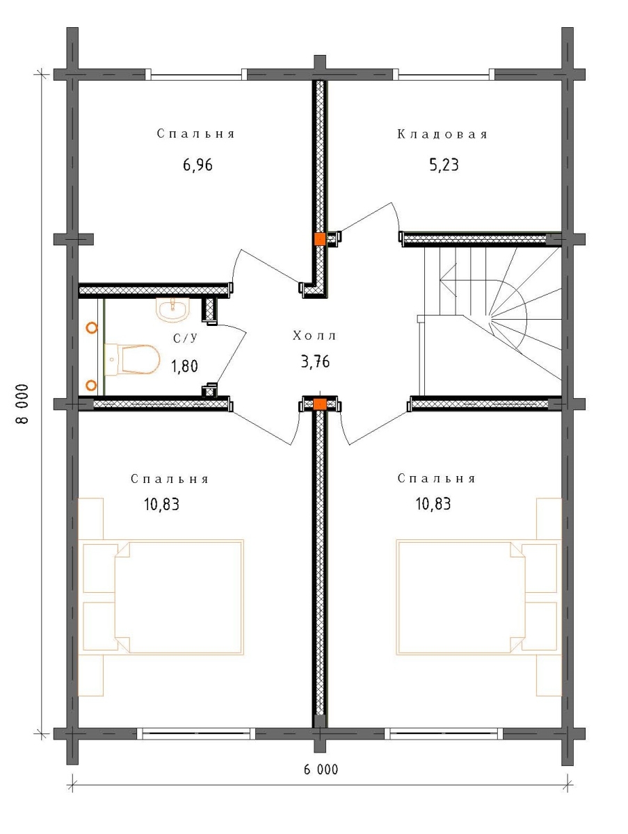 Планировка №2 - Деревянный дом из бруса 8х9 ДБ-78 Планировка №2 - Деревянный дом из бруса 8х9 ДБ-78