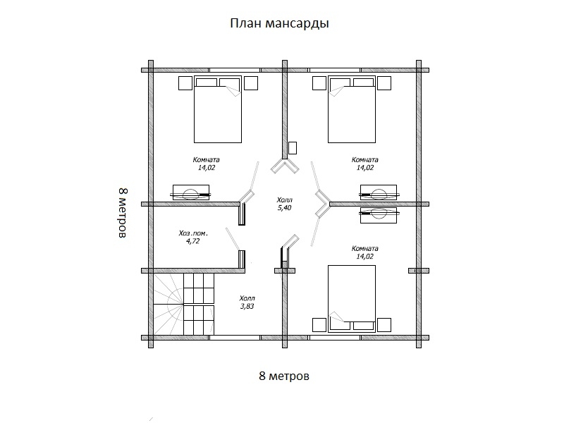 Планировка №2 - Брусовой дом в СНТ «Севкабель» Планировка №2 - Брусовой дом в СНТ «Севкабель»