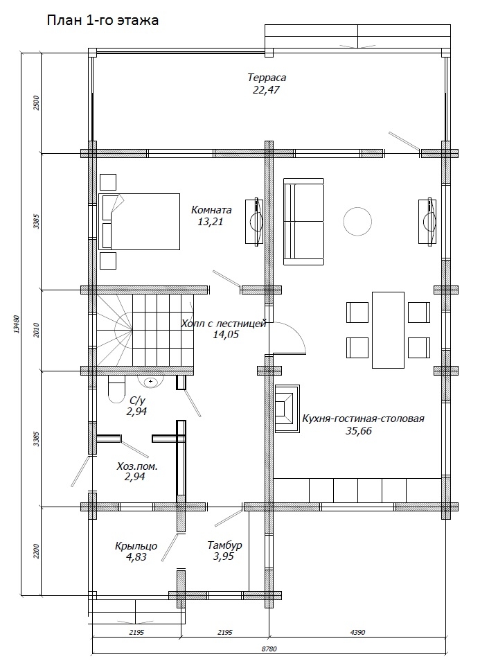 Планировка №1 - Двухэтажный каркасный дом 9х9 (Проект К-88) Планировка №1 - Двухэтажный каркасный дом 9х9 (Проект К-88)