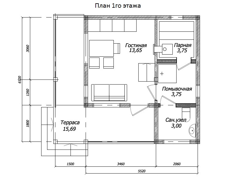 Планировка №1 - Брусовая баня в Рощино Планировка №1 - Брусовая баня в Рощино
