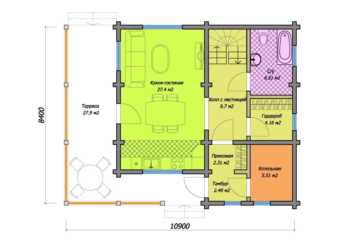 Планировка №1 - Дом из бруса 8х10 ДБ-116Б Планировка №1 - Дом из бруса 8х10 ДБ-116Б