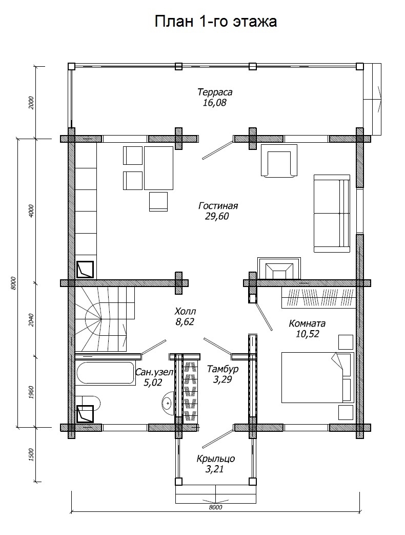 Планировка №1 - Брусовой дом в Виллози Планировка №1 - Брусовой дом в Виллози