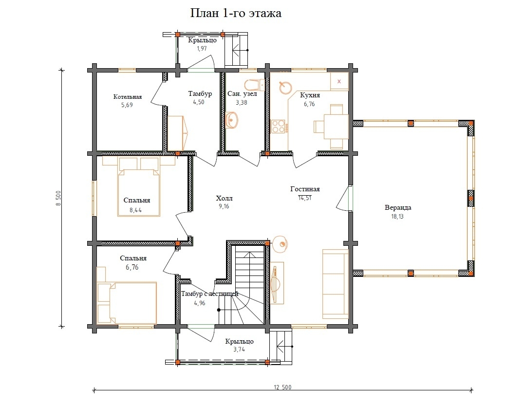Планировка №1 - Дом из бруса в Вырице Планировка №1 - Дом из бруса в Вырице