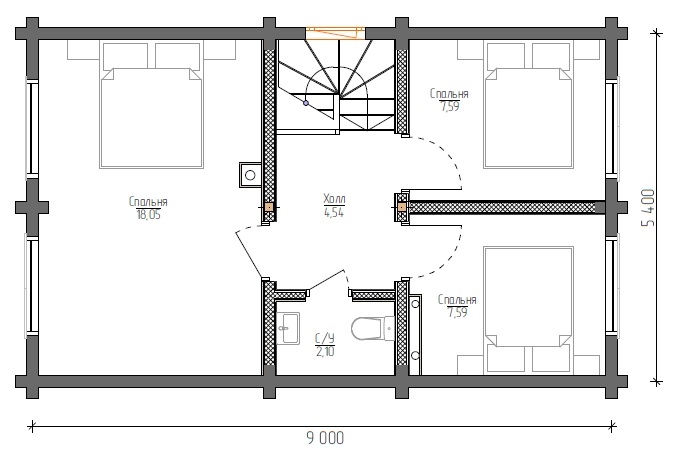 Планировка №2 - Дом 5 на 9 из бруса ДБ-47 Планировка №2 - Дом 5 на 9 из бруса ДБ-47