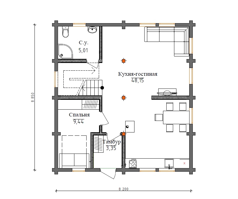 Планировка №1 - Дом из бруса в Орехово 2 Планировка №1 - Дом из бруса в Орехово 2