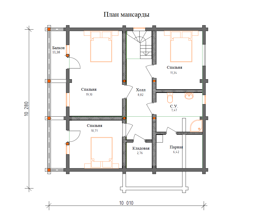 Планировка №2 - Дом 10x10 из бруса ДБ-48 Планировка №2 - Дом 10x10 из бруса ДБ-48