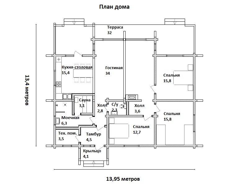 Планировка №1 - Брусовой дом в КП «Три берега» 2 Планировка №1 - Брусовой дом в КП «Три берега» 2