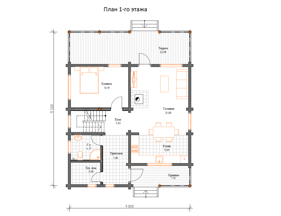 Планировка №1 - Дом из бруса в Васкелово Планировка №1 - Дом из бруса в Васкелово