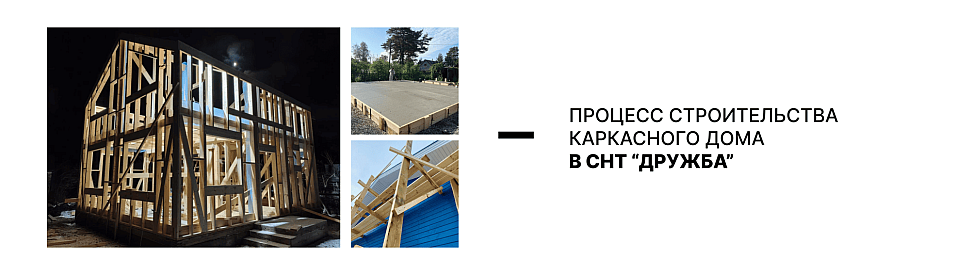 Процесс строительства каркасного дома в СНТ "Дружба"