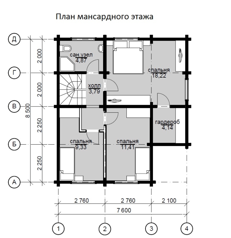 Планировка - Дом из бруса 8х8 ДБ-77