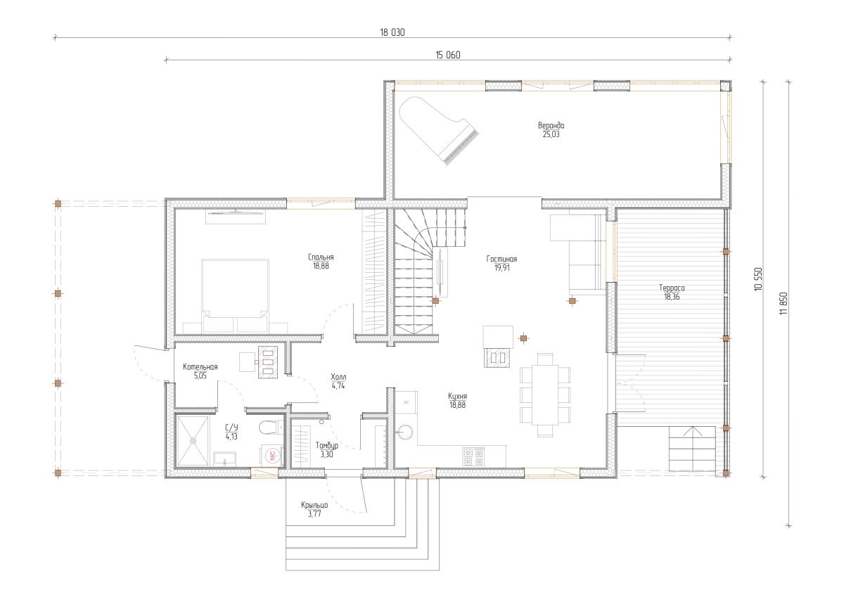 Планировка №1 - Дом в деревне Твердять