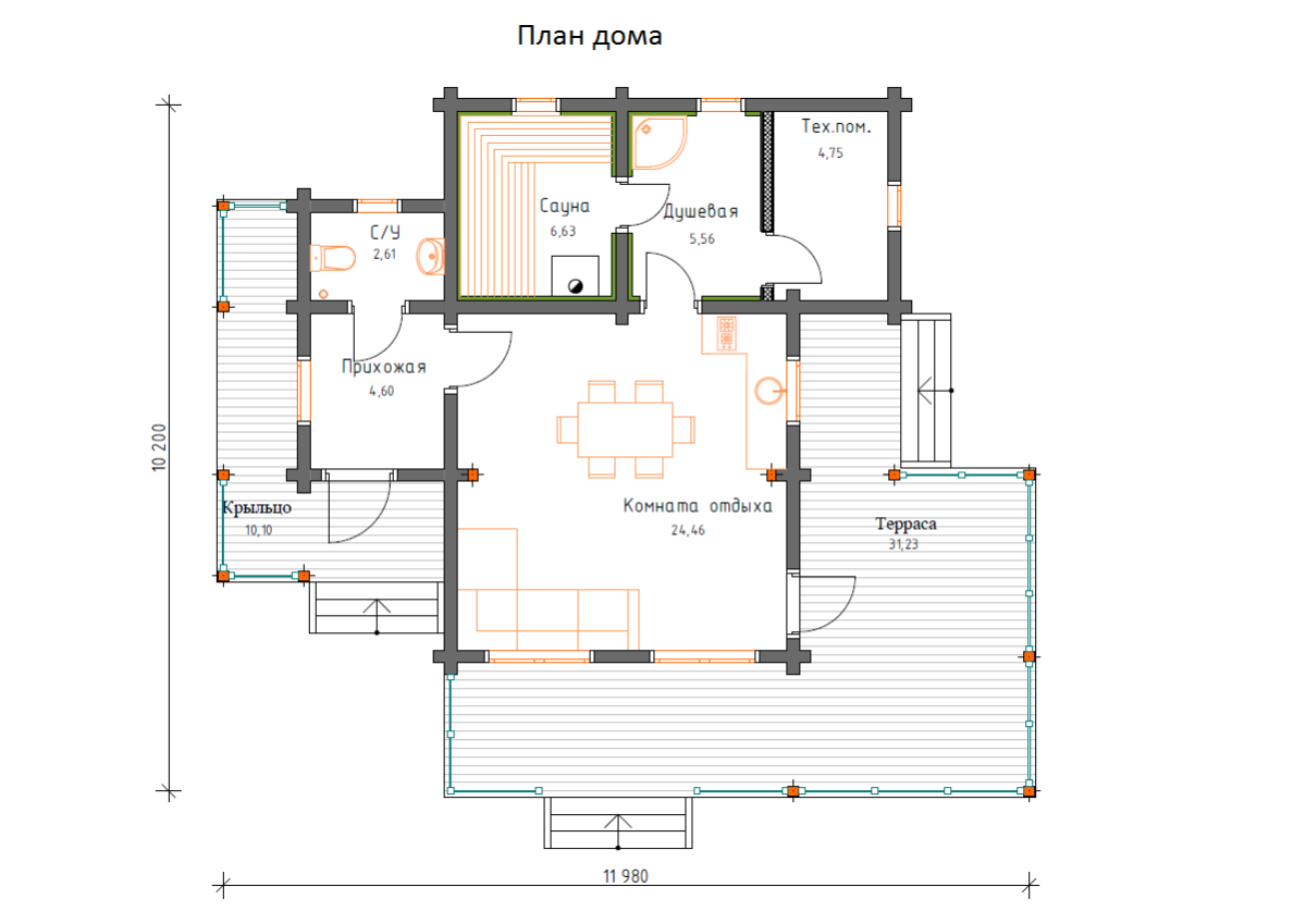 Планировка №1 - Дом из бруса 10х12 ДБ-10