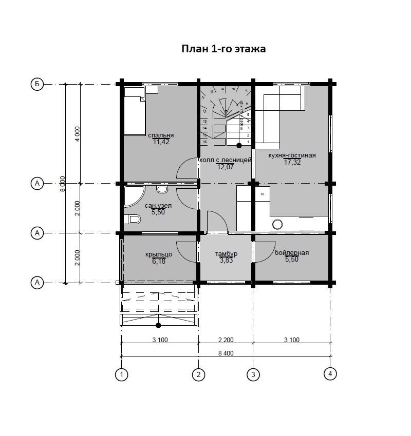 Планировка №1 - Дом из бруса 8х8 ДБ-80 Планировка №1 - Дом из бруса 8х8 ДБ-80