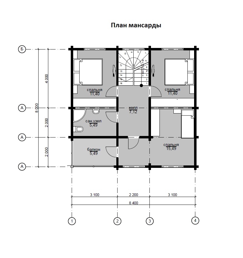 Планировка №2 - Дом из бруса 8х8 ДБ-80 Планировка №2 - Дом из бруса 8х8 ДБ-80