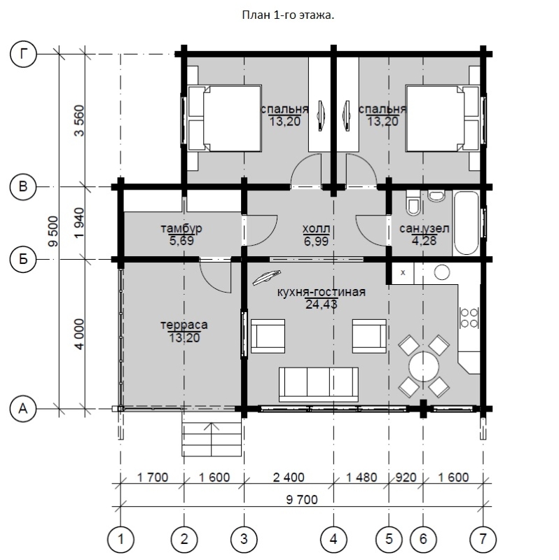 Планировка - Каркасный дом 10х10 (Проект К1-6)