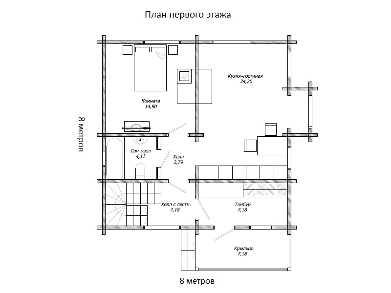 Планировка - Брусовой дом в СНТ «Севкабель»