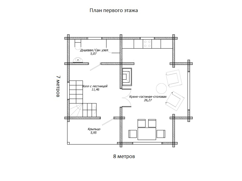 Планировка №1 - Брусовой дом в поселёлке Савикино Планировка №1 - Брусовой дом в поселёлке Савикино