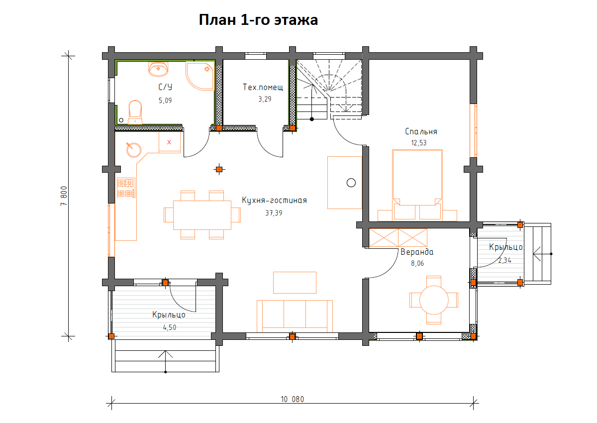 Планировка №1 - Дом из бруса в Колосково Планировка №1 - Дом из бруса в Колосково