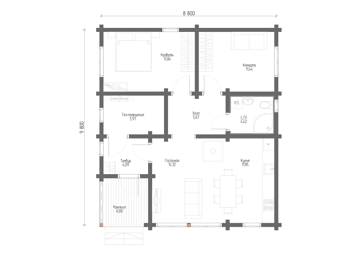Планировка №1 - Дом из бруса в Рощино Планировка №1 - Дом из бруса в Рощино