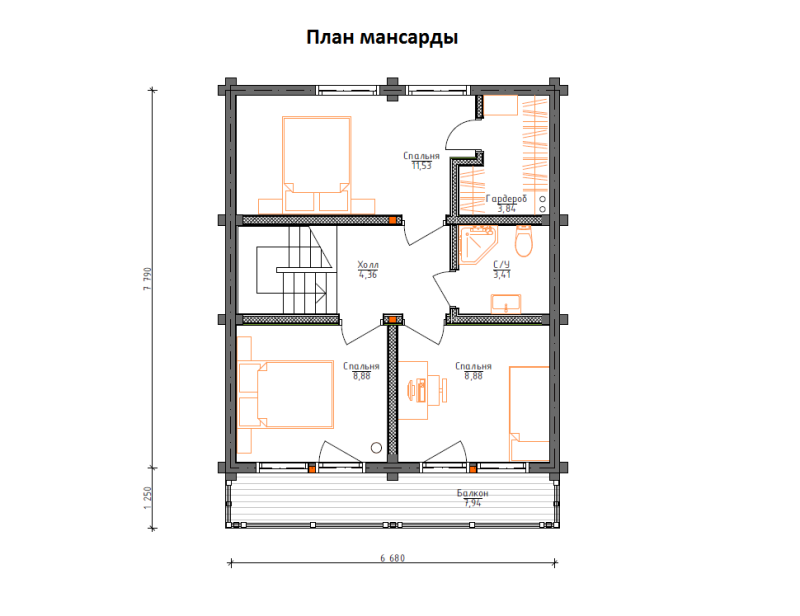 Планировка - Комбинированный дом из бруса и газоблоков КД-7
