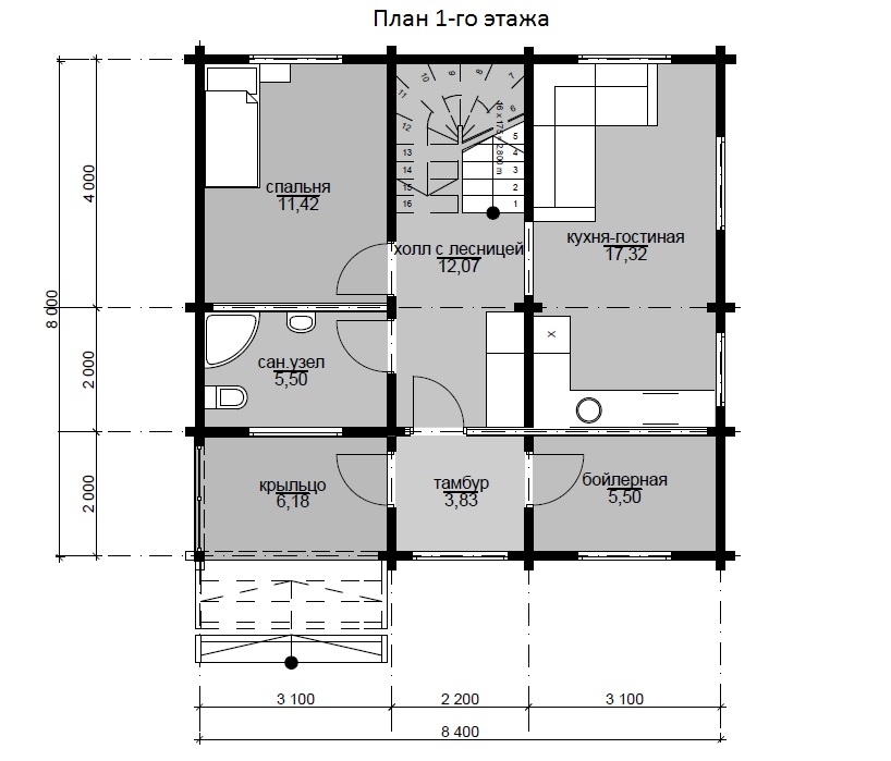 Планировка №1 - Каркасный дом 8х8 (Проект К-8) Планировка №1 - Каркасный дом 8х8 (Проект К-8)