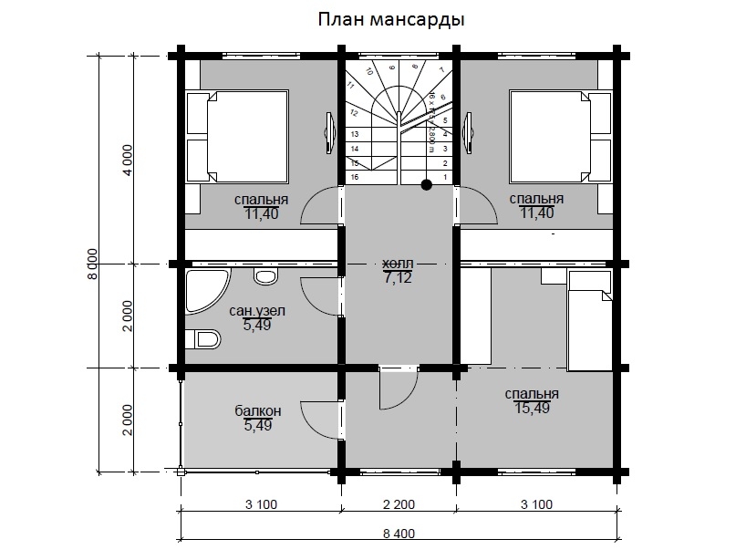 Планировка №2 - Каркасный дом 8х8 (Проект К-8) Планировка №2 - Каркасный дом 8х8 (Проект К-8)