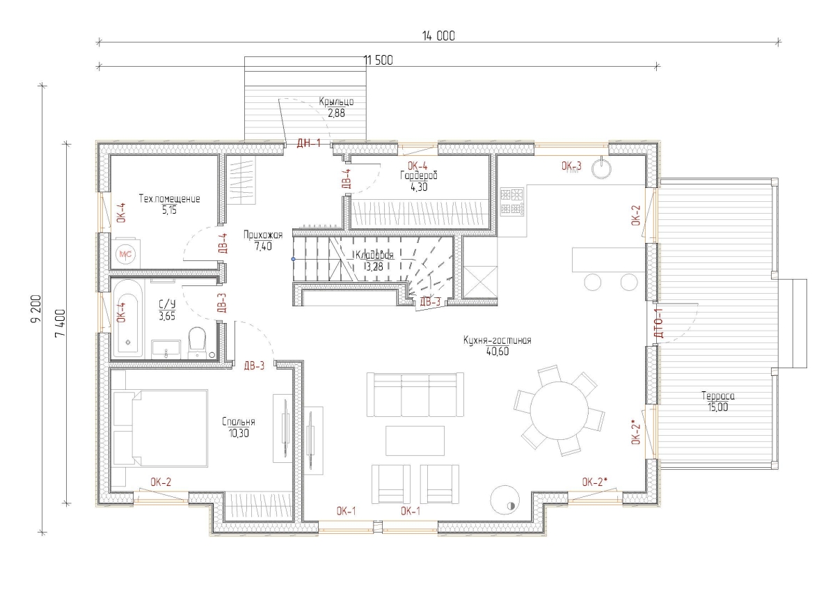 Планировка №1 - Дом каркасный 7х11 (Проект КН-5) Планировка №1 - Дом каркасный 7х11 (Проект КН-5)