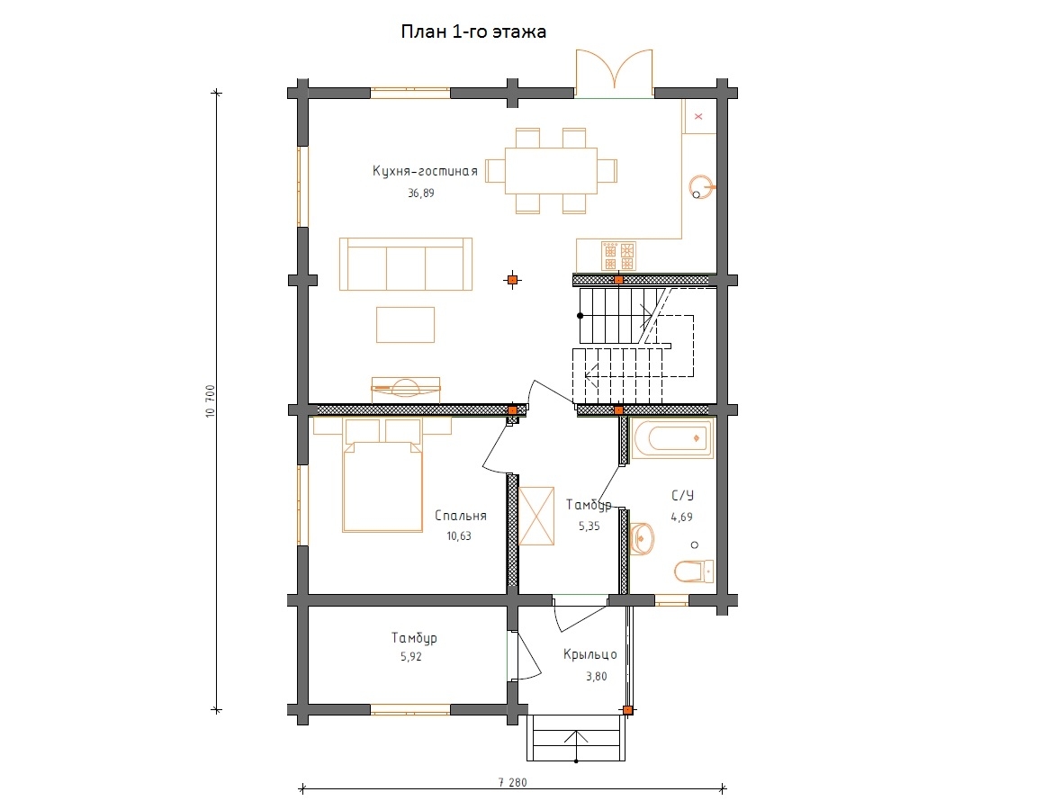 Планировка №1 - Дом из бруса в поселке Малахит