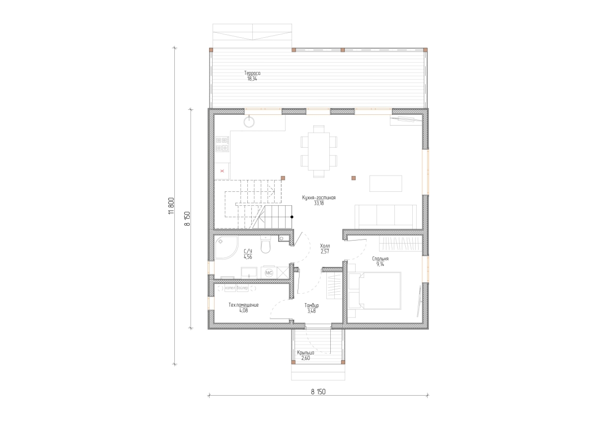 Планировка №1 - Каркасный дом 8х11 (Проект К-129) Планировка №1 - Каркасный дом 8х11 (Проект К-129)