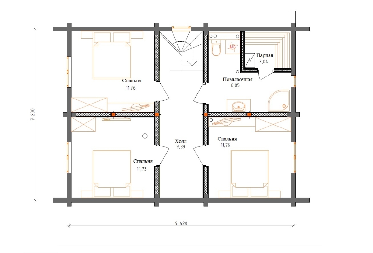 Планировка №2 - Дом из бруса в Рощино Планировка №2 - Дом из бруса в Рощино