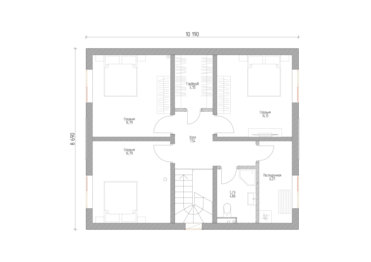 Планировка №2 - Полутораэтажный дом из газобетона 8х12 Планировка №2 - Полутораэтажный дом из газобетона 8х12