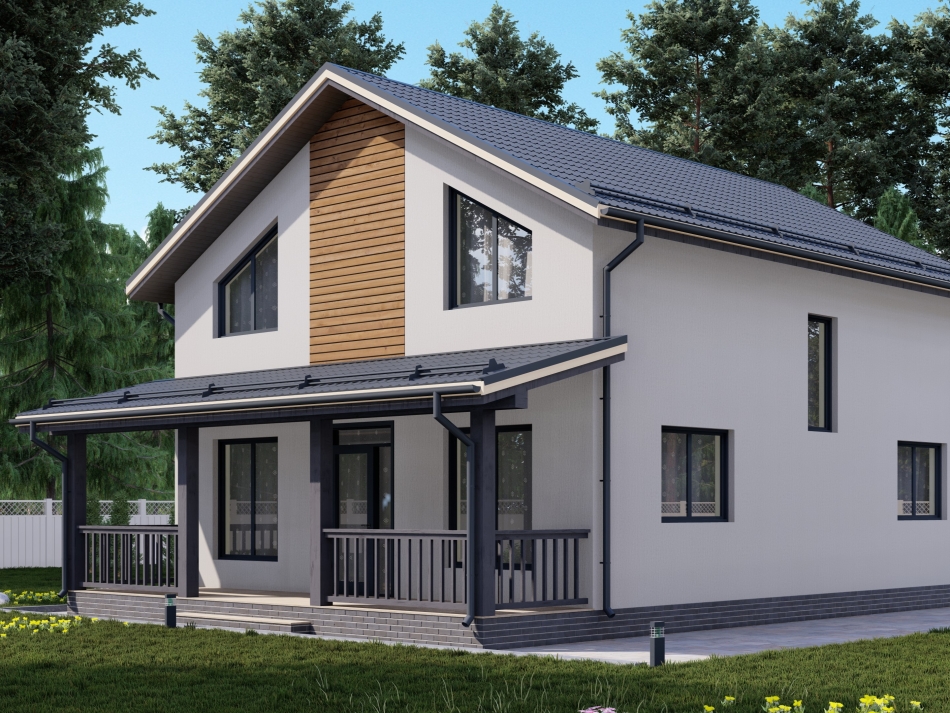 Полутораэтажный дом из газобетона 8х12 Полутораэтажный дом из газобетона 8х12