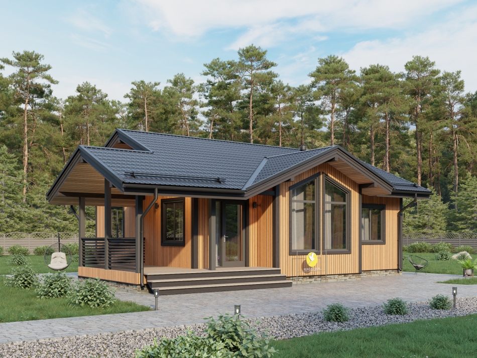 Одноэтажный каркасный дом 8х9 (Проект К-70)