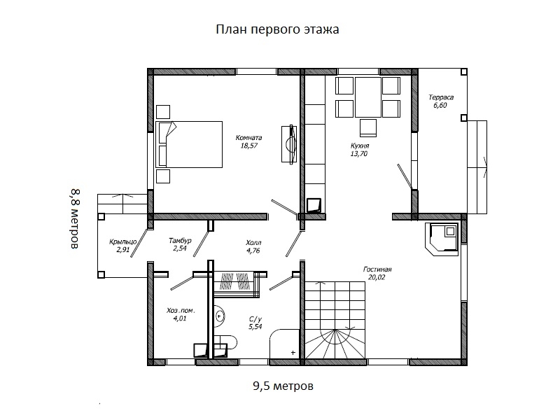 Планировка №1 - Каркасный дом 9х8 (Проект К-94) Планировка №1 - Каркасный дом 9х8 (Проект К-94)