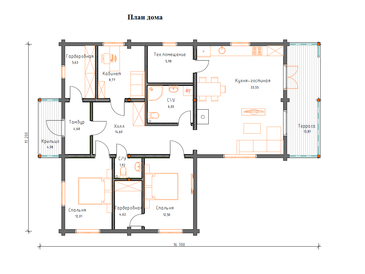 Планировка №1 - Дом из бруса в Борисово