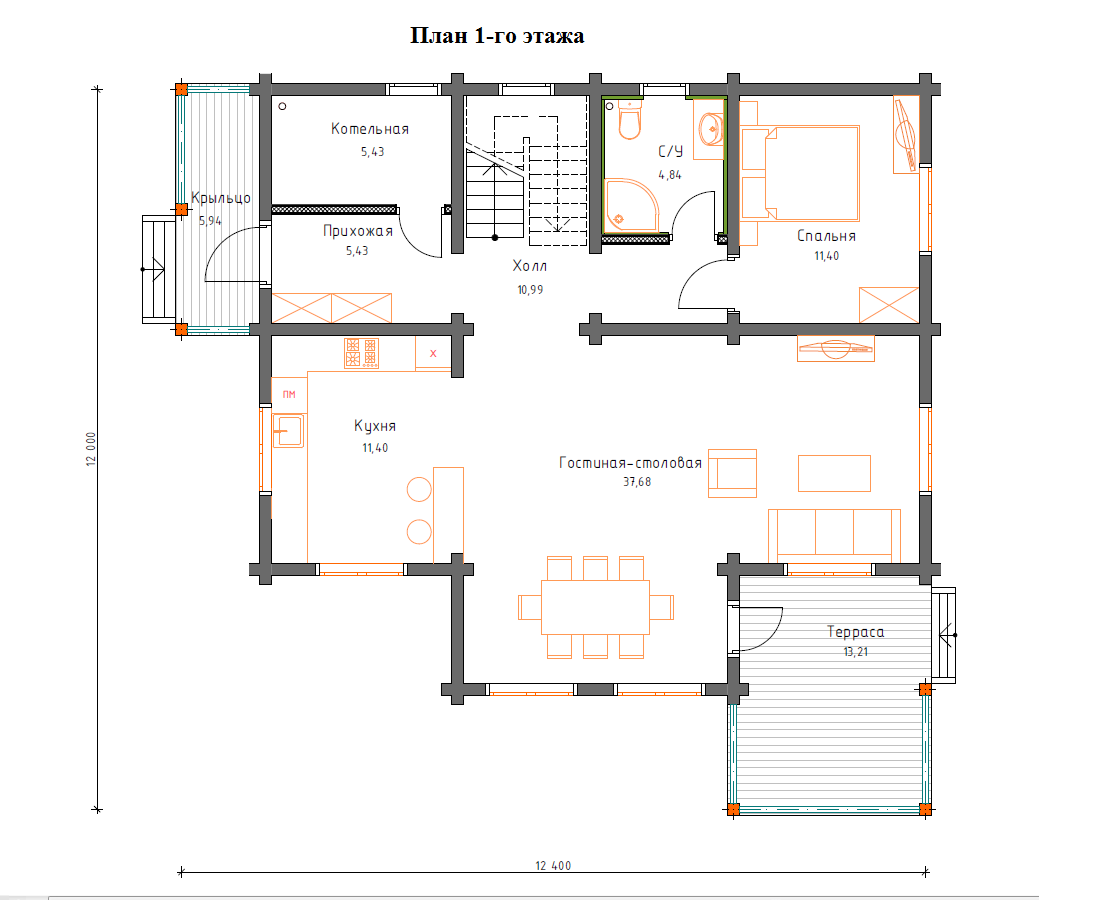 Планировка №1 - Дом из бруса в ДНП «Бриллиант»