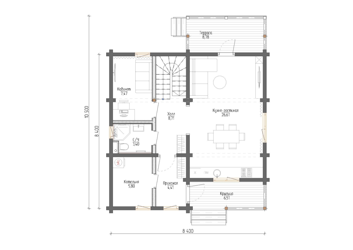 Планировка №1 - Дом из бруса 8х9 ДБ-113 Планировка №1 - Дом из бруса 8х9 ДБ-113