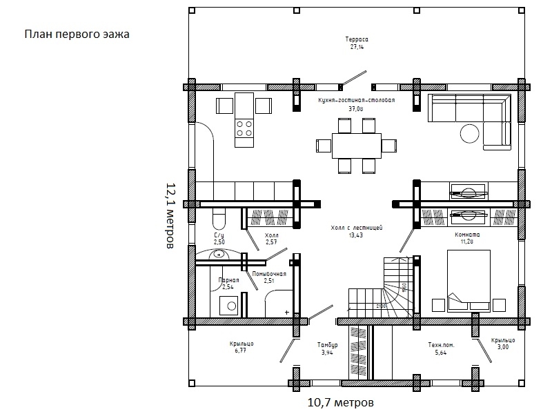 Планировка №1 - Брусовой дом в Горной Шальдихе 2