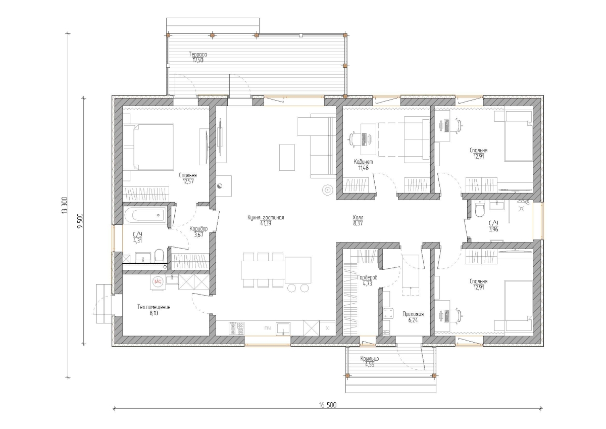 Планировка №1 - Дом из газобетона в посёлке Лебяжье Планировка №1 - Дом из газобетона в посёлке Лебяжье