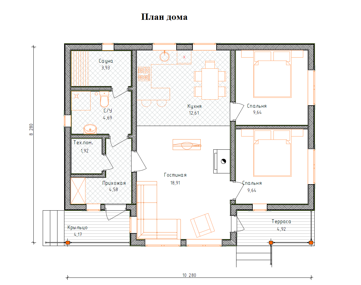 Планировка №1 - Каркасный дом в поселке Приветное Планировка №1 - Каркасный дом в поселке Приветное