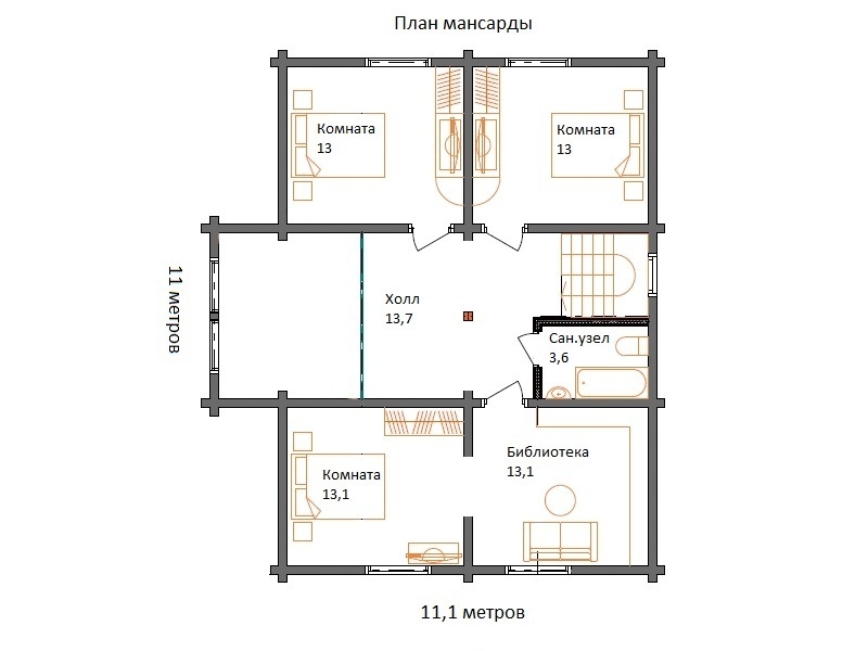 Планировка №2 - Брусовой дом в КП «Оранжерейка» Планировка №2 - Брусовой дом в КП «Оранжерейка»