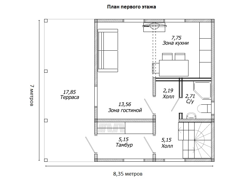 Планировка №1 - Брусовой дом в посёлке Новожилово