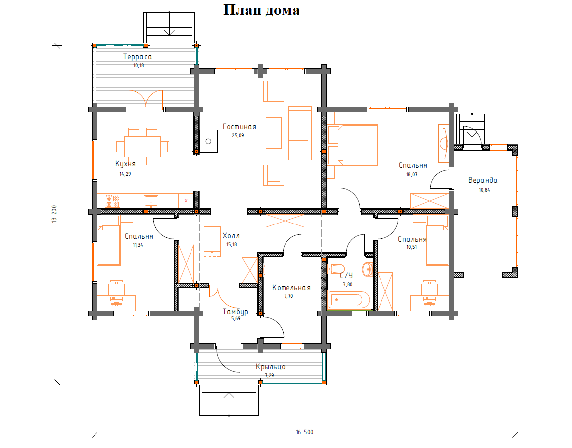 Планировка №1 - Брусовой дом в ДНП «Пушкинское»