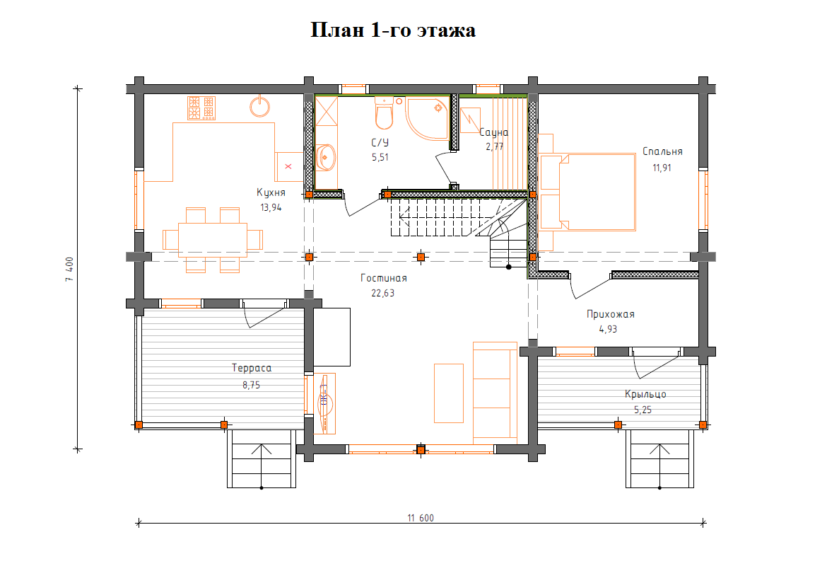 Планировка №1 - Дом из бруса в СНТ «Энергия»