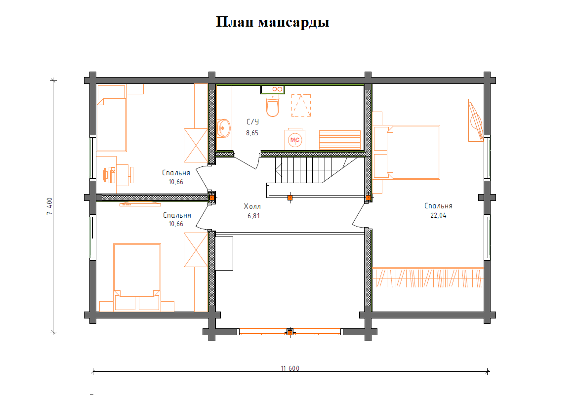 Планировка №2 - Дом из бруса в СНТ «Энергия»