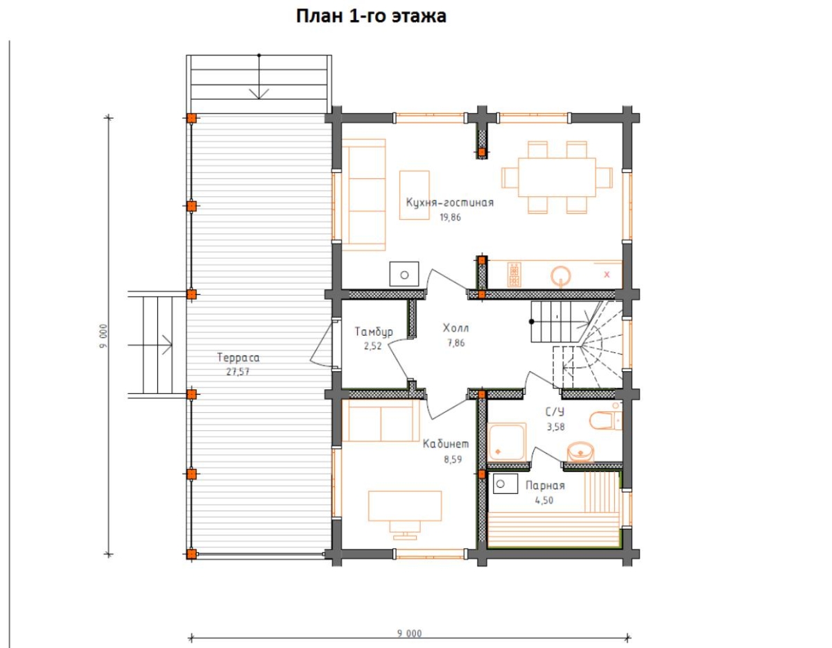 Планировка №1 - Дом из бруса в посёлке Приветнинское