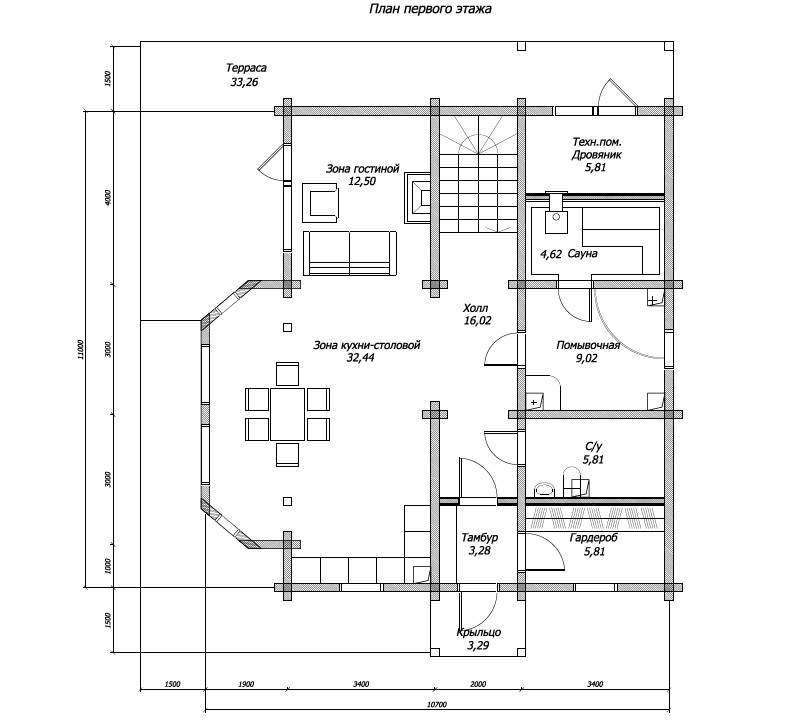Планировка №1 - Брусовой дом в СНТ «Прилесный» Планировка №1 - Брусовой дом в СНТ «Прилесный»