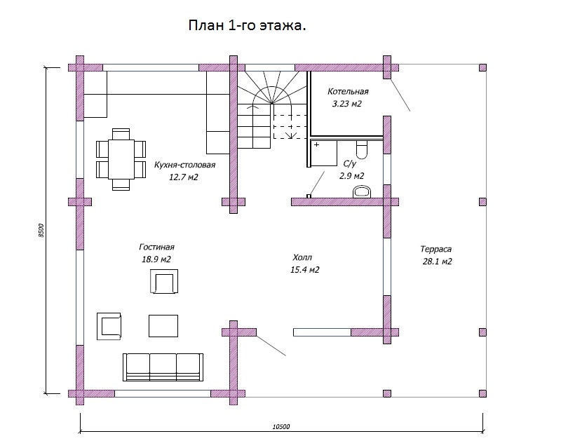 Планировка №1 - Дом из бруса 8х10 ДБ-116А Планировка №1 - Дом из бруса 8х10 ДБ-116А