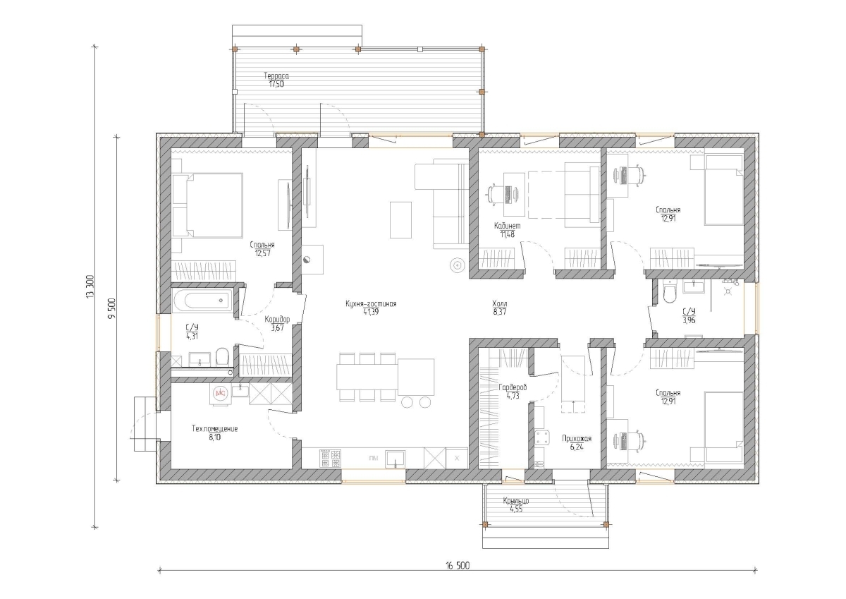 Планировка №1 - Дом из газобетона посёлок Колтуши
